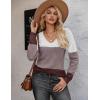 imageZeagoo Womens Sweaters Fall 2025 Long Sleeve Knit Pullover V Neck Lightweight Crochet Sweater Tops Dressy CasualColorblock Jh284