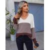 imageZeagoo Womens Sweaters Fall 2025 Long Sleeve Knit Pullover V Neck Lightweight Crochet Sweater Tops Dressy CasualColorblock Jh284