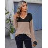 imageZeagoo Womens Sweaters Fall 2025 Long Sleeve Knit Pullover V Neck Lightweight Crochet Sweater Tops Dressy CasualColorblock Jh395