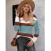 imageZeagoo Womens Sweaters Fall 2025 Long Sleeve Knit Pullover V Neck Lightweight Crochet Sweater Tops Dressy CasualColorblock Tz163