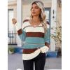 imageZeagoo Womens Sweaters Fall 2025 Long Sleeve Knit Pullover V Neck Lightweight Crochet Sweater Tops Dressy CasualColorblock Tz163