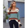 imageZeagoo Womens Sweaters Fall 2025 Long Sleeve Knit Pullover V Neck Lightweight Crochet Sweater Tops Dressy CasualColorblock Tz163