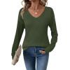 imageZeagoo Womens Sweaters Fall 2025 Long Sleeve Knit Pullover V Neck Lightweight Crochet Sweater Tops Dressy CasualGreen