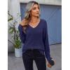 imageZeagoo Womens Sweaters Fall 2025 Long Sleeve Knit Pullover V Neck Lightweight Crochet Sweater Tops Dressy CasualNavy Blue