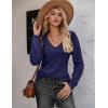 imageZeagoo Womens Sweaters Fall 2025 Long Sleeve Knit Pullover V Neck Lightweight Crochet Sweater Tops Dressy CasualNavy Blue