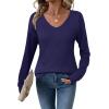 imageZeagoo Womens Sweaters Fall 2025 Long Sleeve Knit Pullover V Neck Lightweight Crochet Sweater Tops Dressy CasualNavy Blue