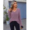 imageZeagoo Womens Sweaters Fall 2025 Long Sleeve Knit Pullover V Neck Lightweight Crochet Sweater Tops Dressy CasualPurple
