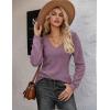 imageZeagoo Womens Sweaters Fall 2025 Long Sleeve Knit Pullover V Neck Lightweight Crochet Sweater Tops Dressy CasualPurple