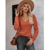 imageZeagoo Womens Sweaters Fall 2025 Long Sleeve Knit Pullover V Neck Lightweight Crochet Sweater Tops Dressy CasualRust Brown