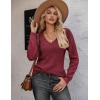imageZeagoo Womens Sweaters Fall 2025 Long Sleeve Knit Pullover V Neck Lightweight Crochet Sweater Tops Dressy CasualWine Red
