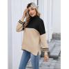 imageZeagoo Womens Turtleneck Sweater 2025 Fall Winter Chunky Knit Sweaters Casual Side Slit Pullover Jumper TopApricot Black Stripe