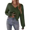 imageZeagoo Womens 2025 Fall VNeck Cropped Sweater Trendy Long Latern Sleeve Ribbed Knit Pullover Crop TopsArmy Green