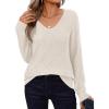 imageZeagoo Womens Sweaters Fall 2025 Long Sleeve Knit Pullover V Neck Lightweight Crochet Sweater Tops Dressy CasualBeige