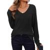 imageZeagoo Womens Sweaters Fall 2025 Long Sleeve Knit Pullover V Neck Lightweight Crochet Sweater Tops Dressy CasualBlack