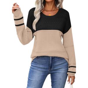 imageZeagoo Sweaters for Women Long Sleeve Tops Soft Knit Crew Neck Pullover Sweater Lightweight Crochet 2025 Fall OutfitsA Blackapricot