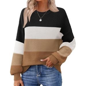 imageZeagoo Womens 2025 Fall Chunky Knit Sweater Oversized Crewneck Long Sleeve Winter Cotton Pullover Sweaters Jumper TopsTw638