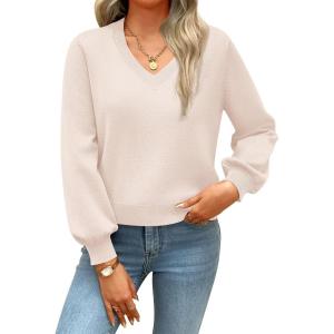 imageZeagoo Womens 2025 Fall VNeck Cropped Sweater Trendy Long Latern Sleeve Ribbed Knit Pullover Crop TopsApricot
