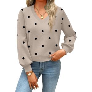 imageZeagoo Womens 2025 Fall VNeck Cropped Sweater Trendy Long Latern Sleeve Ribbed Knit Pullover Crop TopsDot Khaki