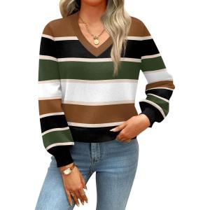 imageZeagoo Womens 2025 Fall VNeck Cropped Sweater Trendy Long Latern Sleeve Ribbed Knit Pullover Crop TopsMultibrown