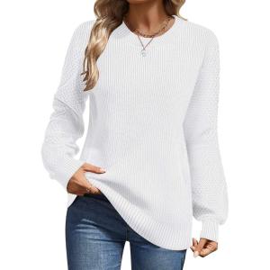 imageZeagoo Womens Fall Tops 2025 Fashion V Neck Long Sleeve Pullover Sweater SXXLAll White