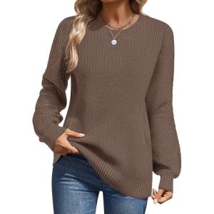imageZeagoo Womens Fall Tops 2025 Fashion V Neck Long Sleeve Pullover Sweater SXXLBrown