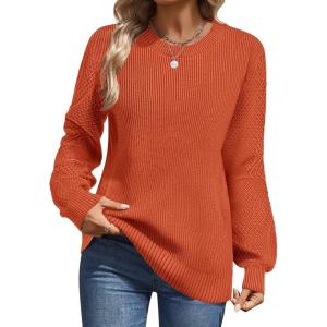 imageZeagoo Womens Fall Tops 2025 Fashion V Neck Long Sleeve Pullover Sweater SXXLOrange