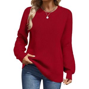 imageZeagoo Womens Fall Tops 2025 Fashion V Neck Long Sleeve Pullover Sweater SXXLRed
