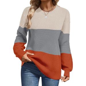 imageZeagoo Womens Fall Tops 2025 Fashion V Neck Long Sleeve Pullover Sweater SXXLWhite Gray Orange