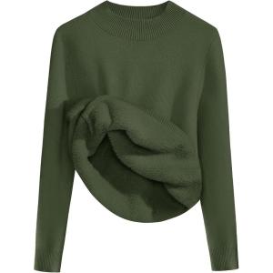imageZeagoo Womens Fleece Sherpa Lined Sweater Mock Neck Long Sleeve Thermal Shirt 2025 Fall Winter Fuzzy Knit Jumper Tops SXXLArmy Green