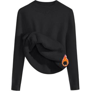 imageZeagoo Womens Fleece Sherpa Lined Sweater Mock Neck Long Sleeve Thermal Shirt 2025 Fall Winter Fuzzy Knit Jumper Tops SXXLBlack