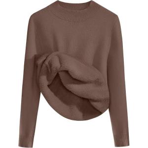 imageZeagoo Womens Fleece Sherpa Lined Sweater Mock Neck Long Sleeve Thermal Shirt 2025 Fall Winter Fuzzy Knit Jumper Tops SXXLCoffee