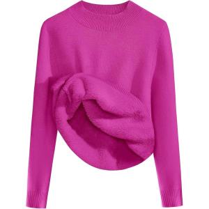 imageZeagoo Womens Fleece Sherpa Lined Sweater Mock Neck Long Sleeve Thermal Shirt 2025 Fall Winter Fuzzy Knit Jumper Tops SXXLHot Pink