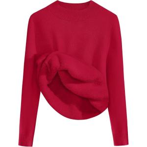 imageZeagoo Womens Fleece Sherpa Lined Sweater Mock Neck Long Sleeve Thermal Shirt 2025 Fall Winter Fuzzy Knit Jumper Tops SXXLRed