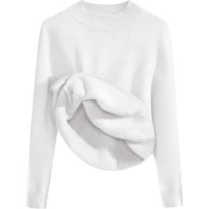 imageZeagoo Womens Fleece Sherpa Lined Sweater Mock Neck Long Sleeve Thermal Shirt 2025 Fall Winter Fuzzy Knit Jumper Tops SXXLWhite