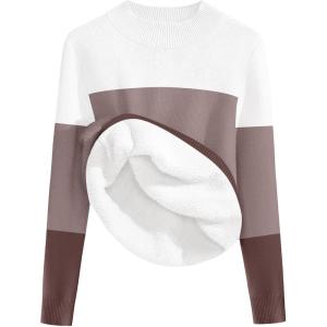 imageZeagoo Womens Fleece Sherpa Lined Sweater Mock Neck Long Sleeve Thermal Shirt 2025 Fall Winter Fuzzy Knit Jumper Tops SXXLWhite Khaki Brown