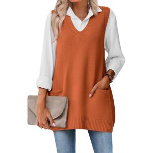 imageZeagoo Womens Sweater Vest 2025 Oversized Sleeveless V Neck Pullovers with Pocket Knitted Fall OutfitsOrange