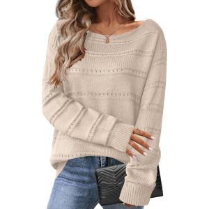 imageZeagoo Womens Sweaters Cute Long Sleeve Off The Shoulder Pullover Tops Hollow Out Crochet Dressy Casual OutfitsAdark Apricot