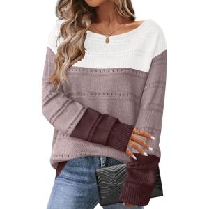 imageZeagoo Womens Sweaters Cute Long Sleeve Off The Shoulder Pullover Tops Hollow Out Crochet Dressy Casual OutfitsColorblock 284