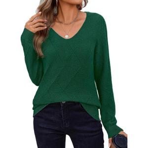 imageZeagoo Womens Sweaters Fall 2025 Long Sleeve Knit Pullover V Neck Lightweight Crochet Sweater Tops Dressy CasualGray Green