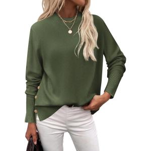 imageZeagoo Womens Sweaters Loose Knit Side Button 2025 Fall Fashion Trendy Casual Pullover Tops ClothesArmy Green