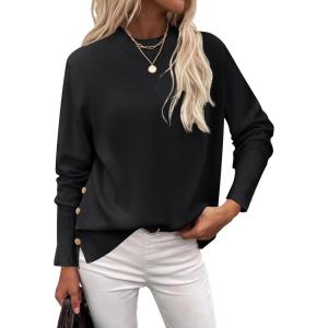 imageZeagoo Womens Sweaters Loose Knit Side Button 2025 Fall Fashion Trendy Casual Pullover Tops ClothesBlack