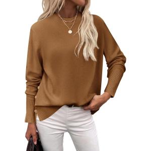imageZeagoo Womens Sweaters Loose Knit Side Button 2025 Fall Fashion Trendy Casual Pullover Tops ClothesBrown