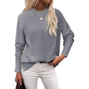 imageZeagoo Womens Sweaters Loose Knit Side Button 2025 Fall Fashion Trendy Casual Pullover Tops ClothesGrey