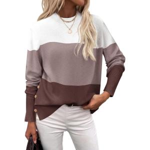 imageZeagoo Womens Sweaters Loose Knit Side Button 2025 Fall Fashion Trendy Casual Pullover Tops ClothesMulticolored
