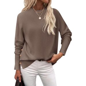 imageZeagoo Womens Sweaters Loose Knit Side Button 2025 Fall Fashion Trendy Casual Pullover Tops ClothesNutmeg