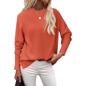 imageZeagoo Womens Sweaters Loose Knit Side Button 2025 Fall Fashion Trendy Casual Pullover Tops ClothesOrange
