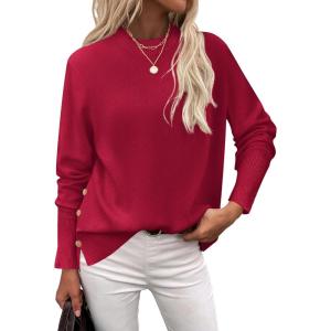 imageZeagoo Womens Sweaters Loose Knit Side Button 2025 Fall Fashion Trendy Casual Pullover Tops ClothesRed