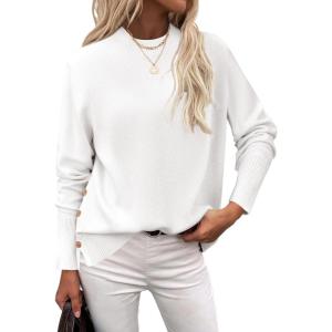 imageZeagoo Womens Sweaters Loose Knit Side Button 2025 Fall Fashion Trendy Casual Pullover Tops ClothesWhite
