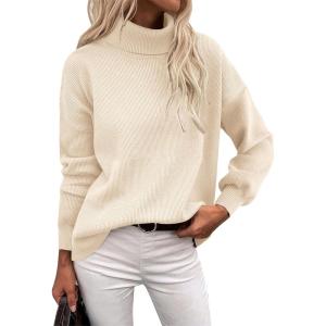 imageZeagoo Womens Turtleneck Sweater 2025 Fall Winter Chunky Knit Sweaters Casual Side Slit Pullover Jumper TopBeige