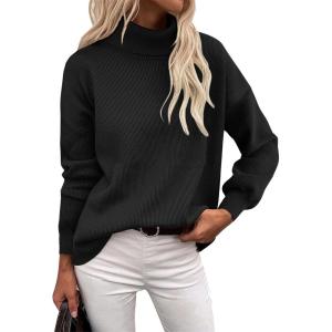 imageZeagoo Womens Turtleneck Sweater 2025 Fall Winter Chunky Knit Sweaters Casual Side Slit Pullover Jumper TopBlack